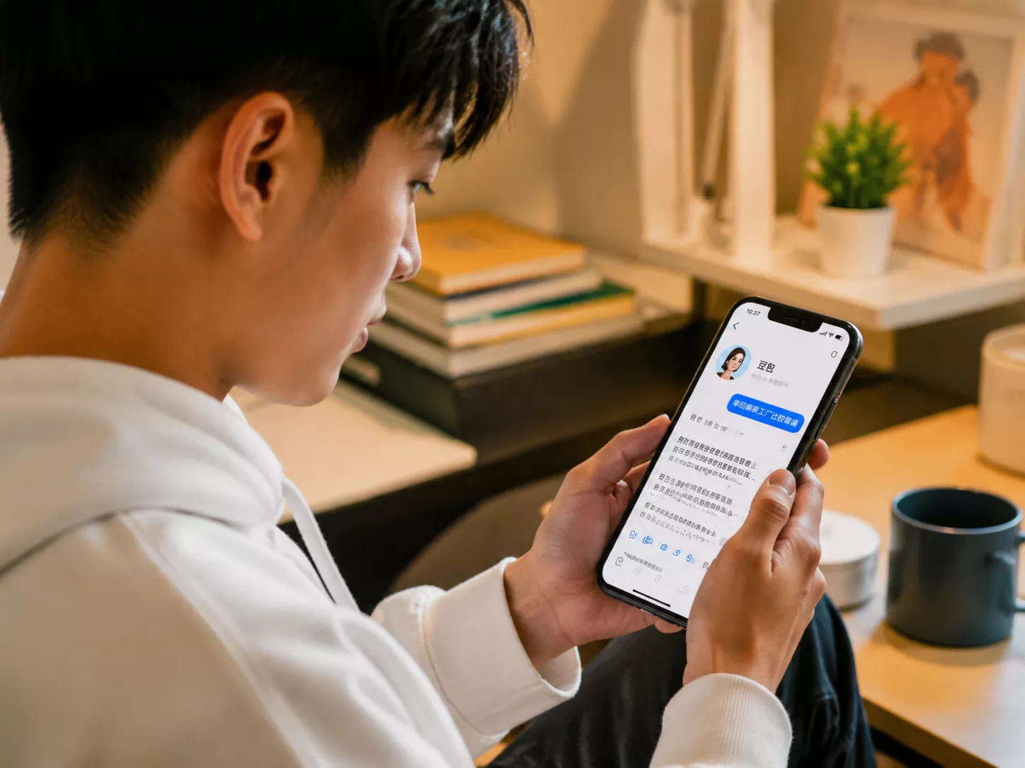 年轻人用手机豆包AI搜索阜阳本地信息.webp