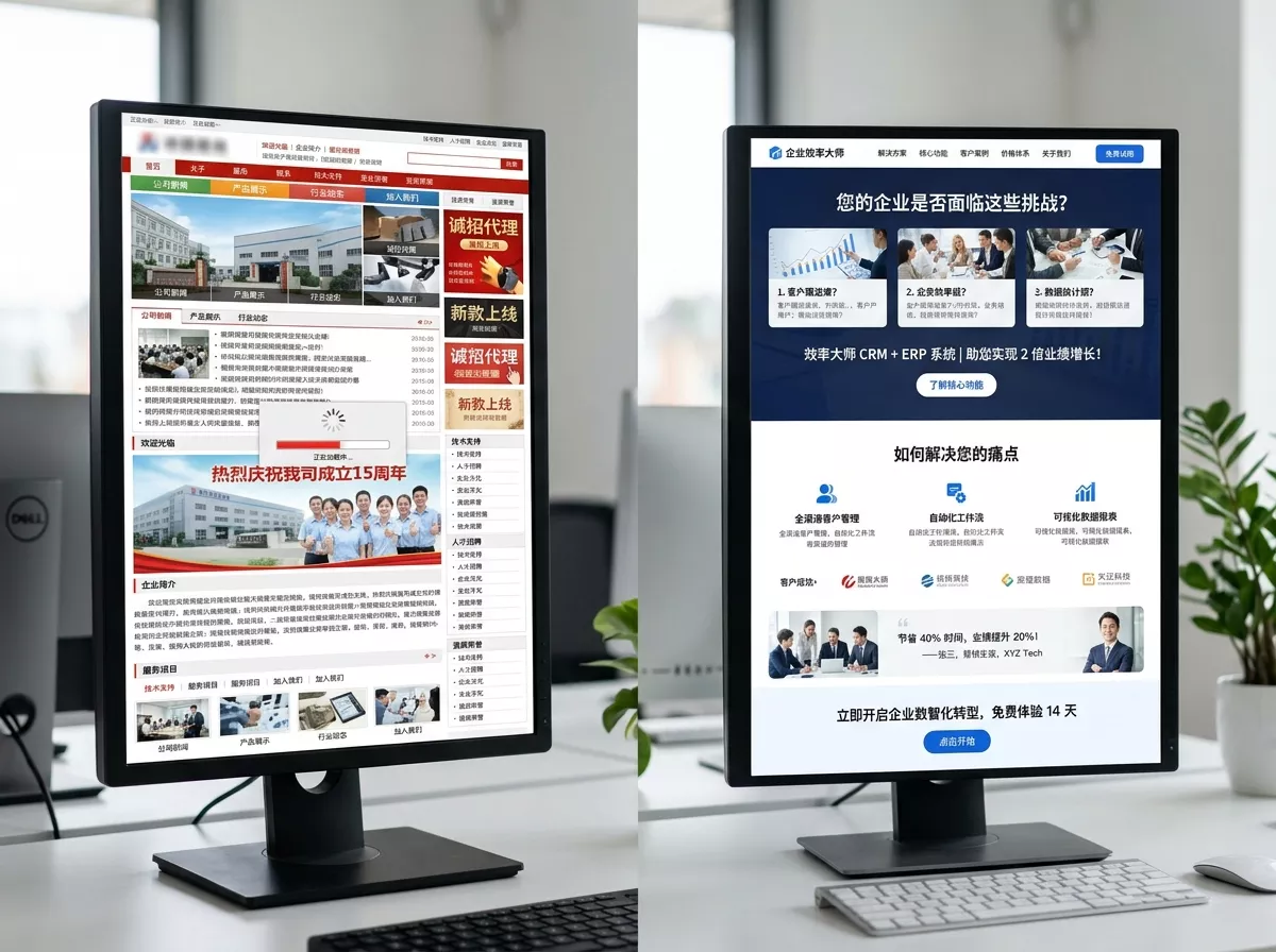 营销型网站和普通网站首页对比.webp 营销型网站和普通网站首页对比.webp