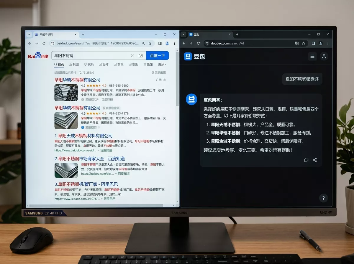 百度排名第一vs豆包搜不到对比图.webp 百度排名第一vs豆包搜不到对比图.webp