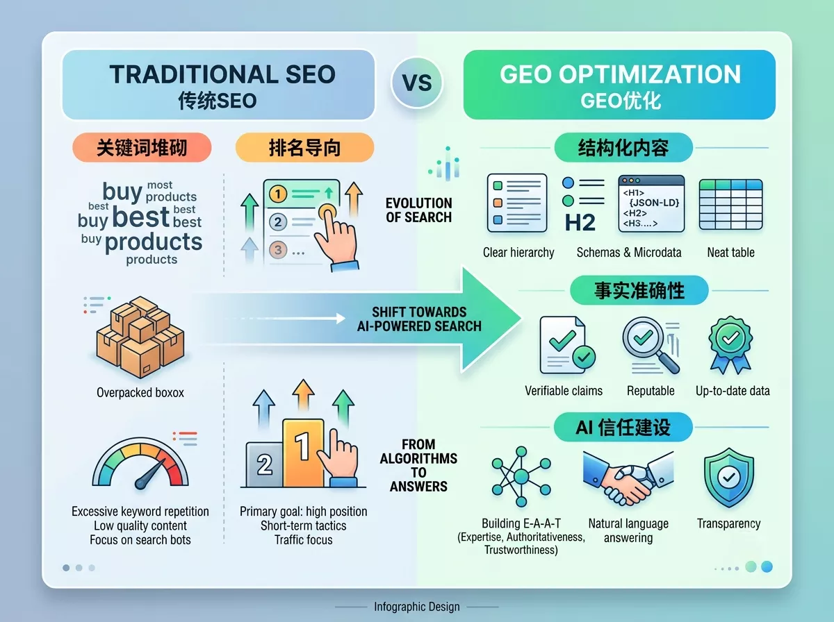 传统SEO与GEO生成式引擎优化的核心区别对比图.webp 传统SEO与GEO生成式引擎优化的核心区别对比图.webp